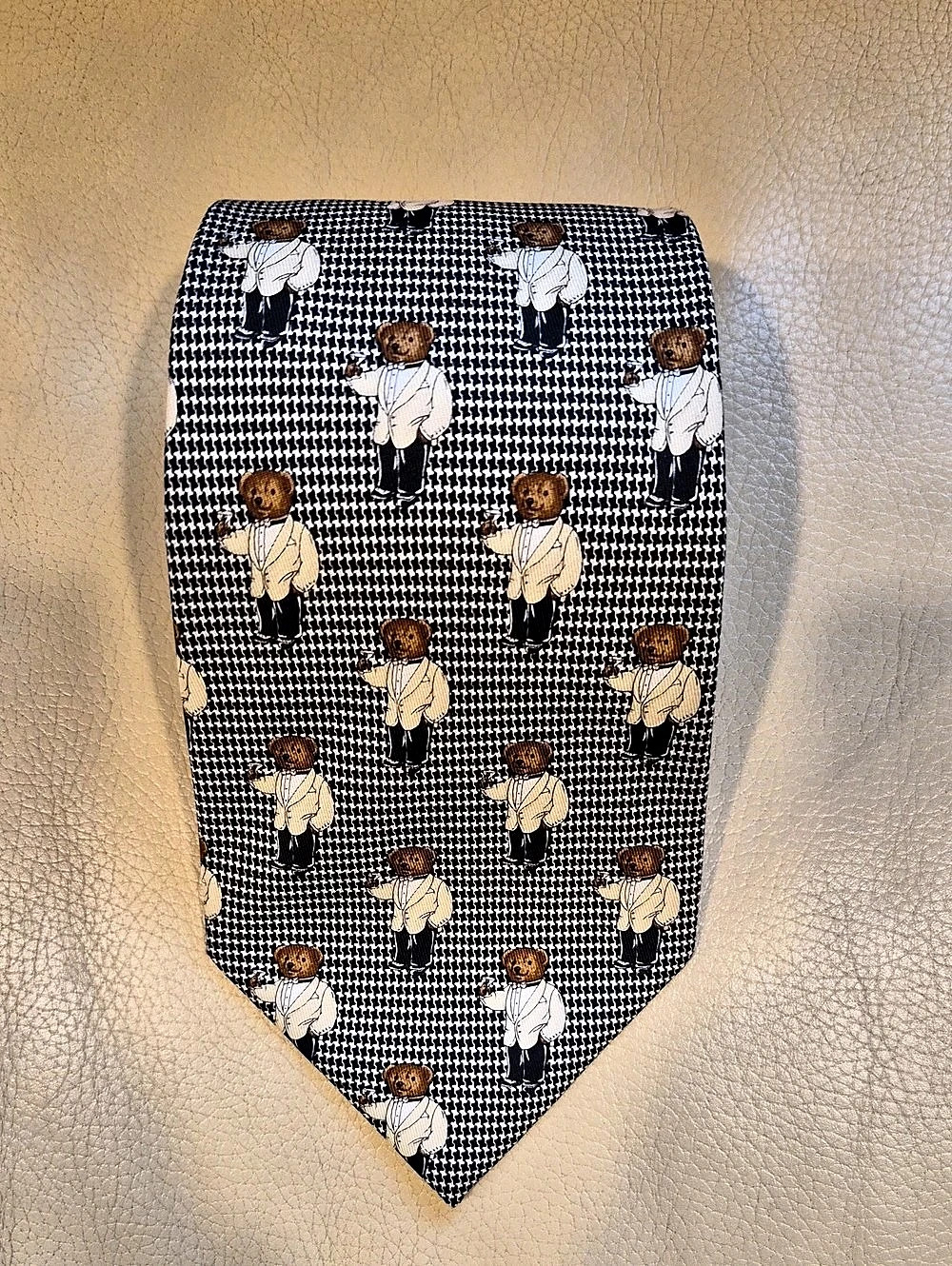 Polo Ralph Lauren Vintage Silk Hand Made Polo Tuxedo Bear Houndstooth Ties